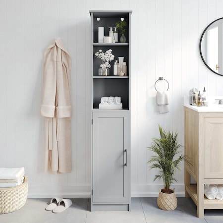 Flash Furniture Vega Freestanding Linen Tower Storage Cabinet w/Magnetic Close Door, In-Cabinet Adjustable Shelf FS-VEGA-BATH-2-GY-GG